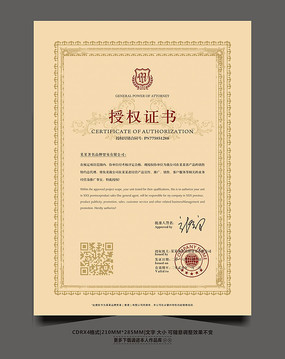 高端版权代理授权证书模板